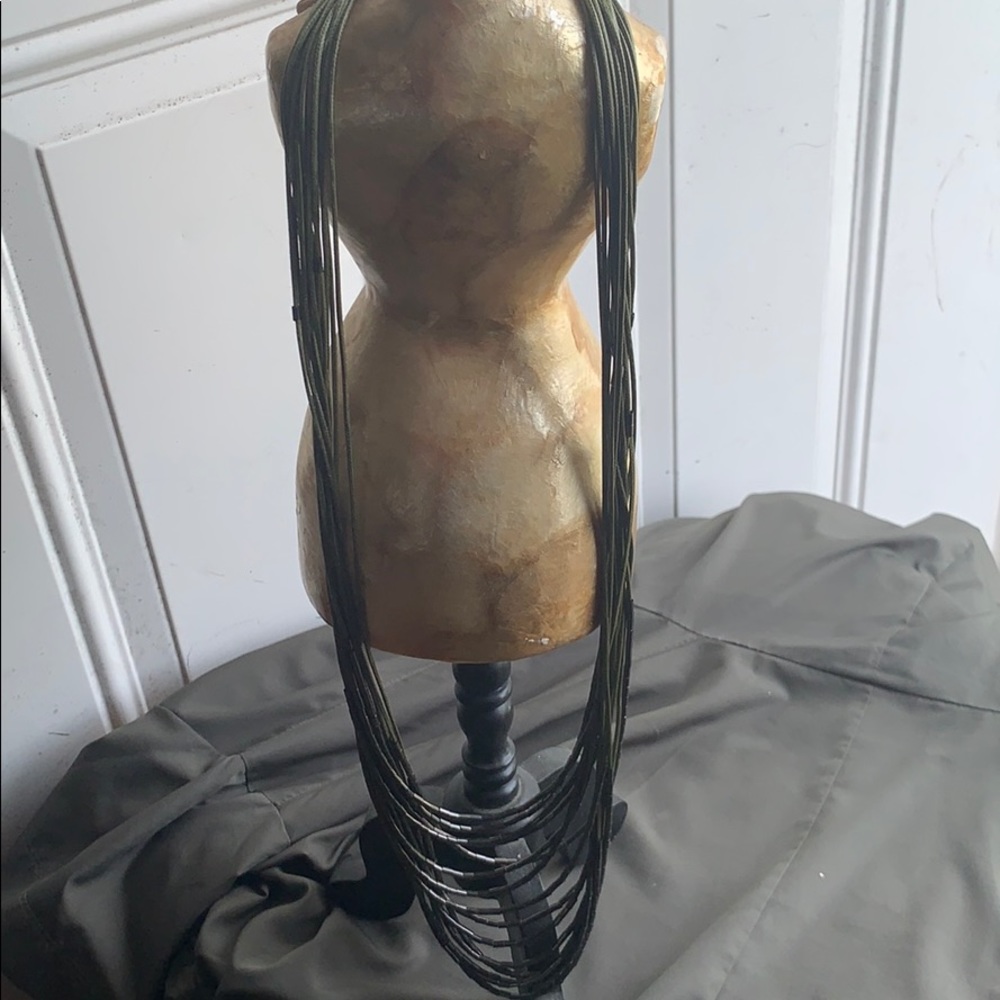 Long green and a pewter necklace